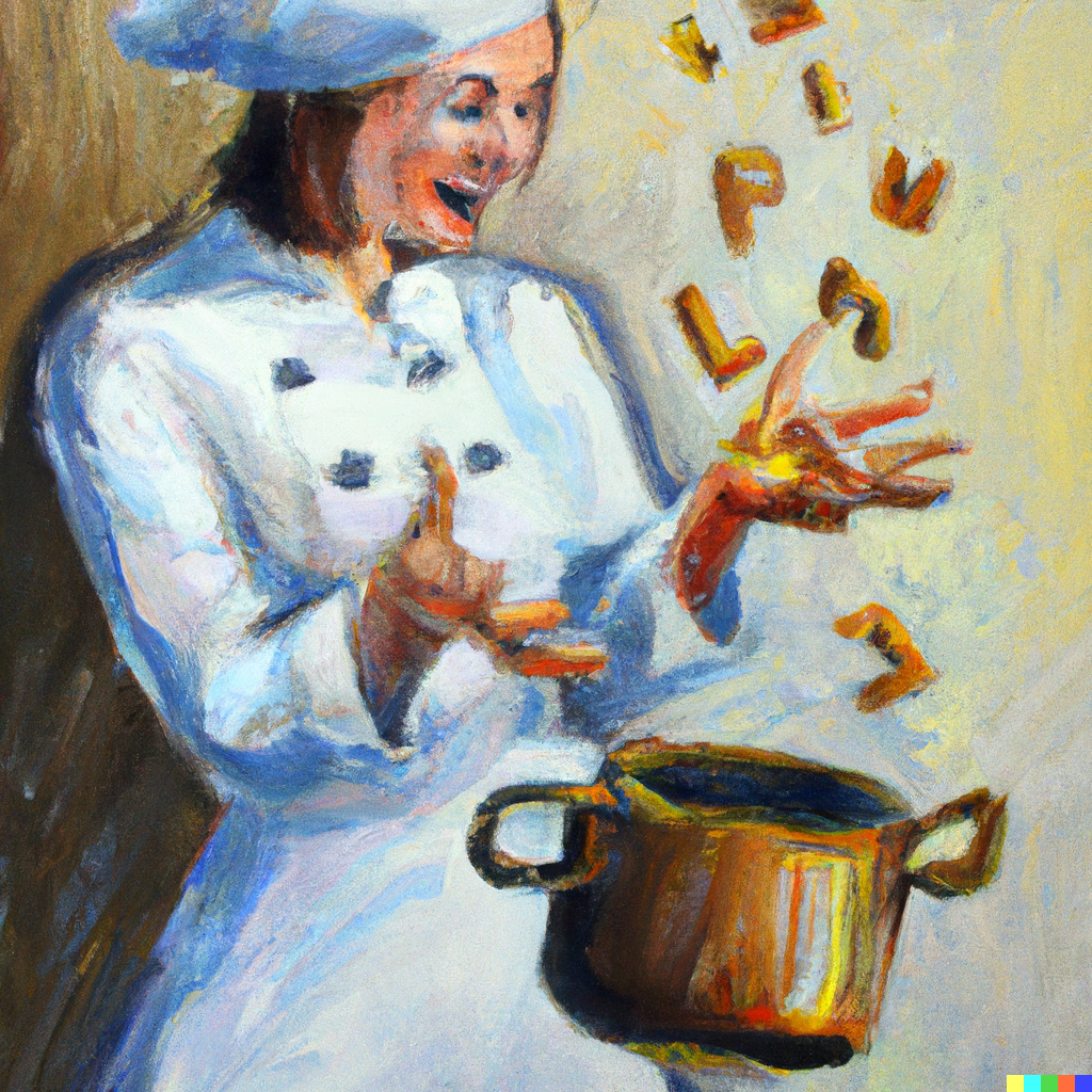 iloinen kokki luo kirjaimilla